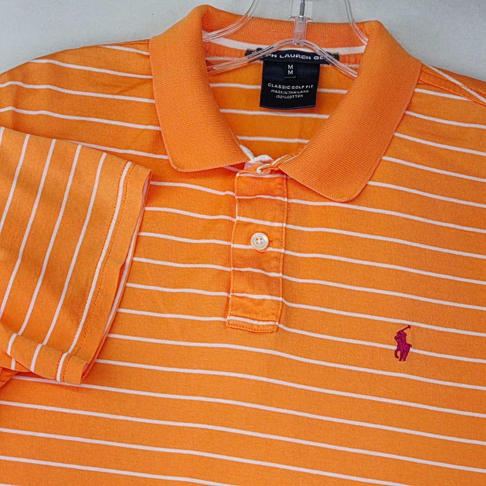 Ralph Lauren Golf Polo Shirt Boy's Medium Orange Striped Classic Fit‎